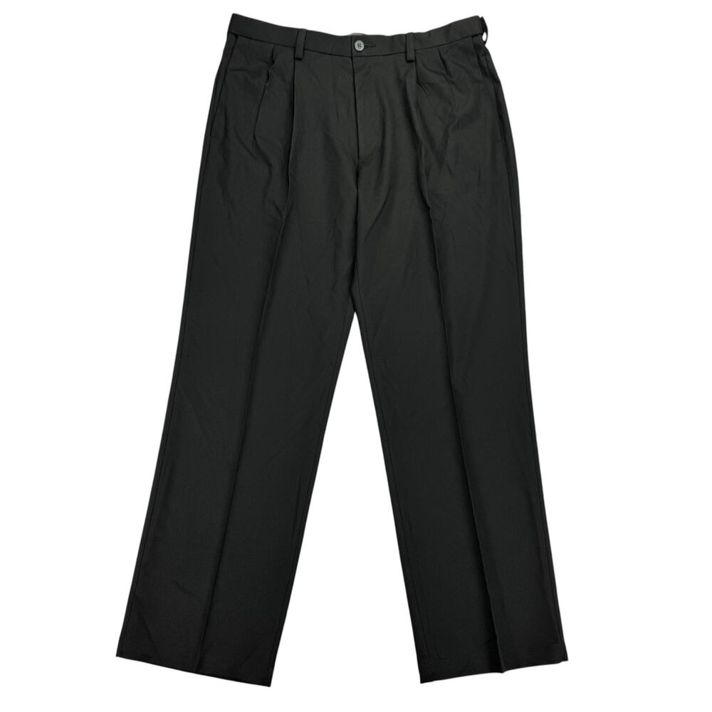 Haggar Mens Cool 18 Pro Classic Fit Pleated Stretch Dress Pants Black 36x30